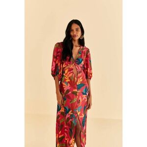 Red Rooster Leaves Short Sleeve Maxi Dress